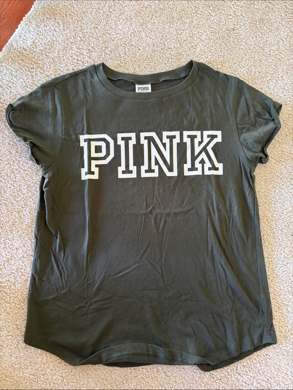 PINK Victoria's Secret Olive Green Logo Tee